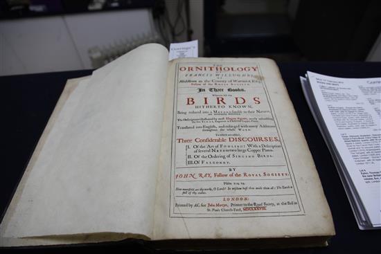 Willoughby, Francis - The Ornithology ..., 1st edition in English, rebound 17th century style calf, with 2 tables